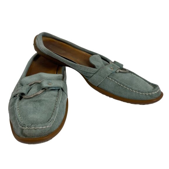 Coach Randi Suede Loafers Women’s Size 10 Aqua Blue/Green Slip-On Made In Italy - Picture 1 of 11